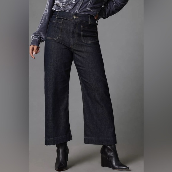 Maeve Denim - Maeve Dark Blue Wide Leg Jeans anthropology